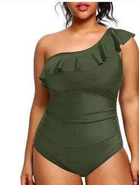 Aqua Eve Plus Olive Green Bathing Suits One Piece Swimsuits One Shoulder 18W 2X